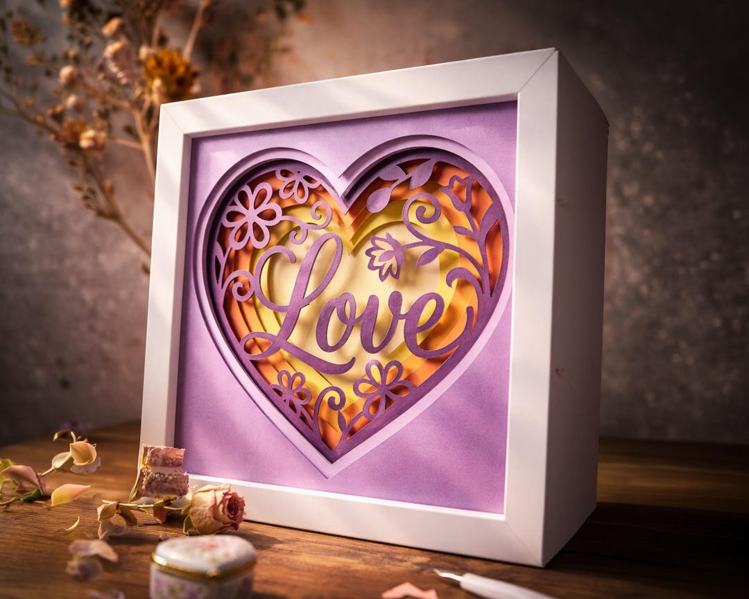 3D Love Heart Shadow Box SVG, Layered Floral Papercut Template ...
