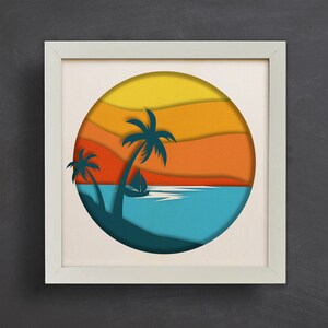 3D Sunset, Beach Shadow Box SVG, 3D Landscape Layered, 3d Summer svg, 3d sea svg, SVG Digital Download Files,For Cricut, Lightbox