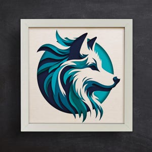 Layered Wolf Shadow Box SVG - 3D Wolf Design zum Basteln, Wohndekor und Laserschneiden - Einzigartiger Wolf Kunstdruck