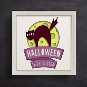 3d Halloween Cat Svg, Shadow Box Templates, Trick or Treat, 3d Scary, Layered Paper Art, for cricut, for Silhouette, Laser Cut Files