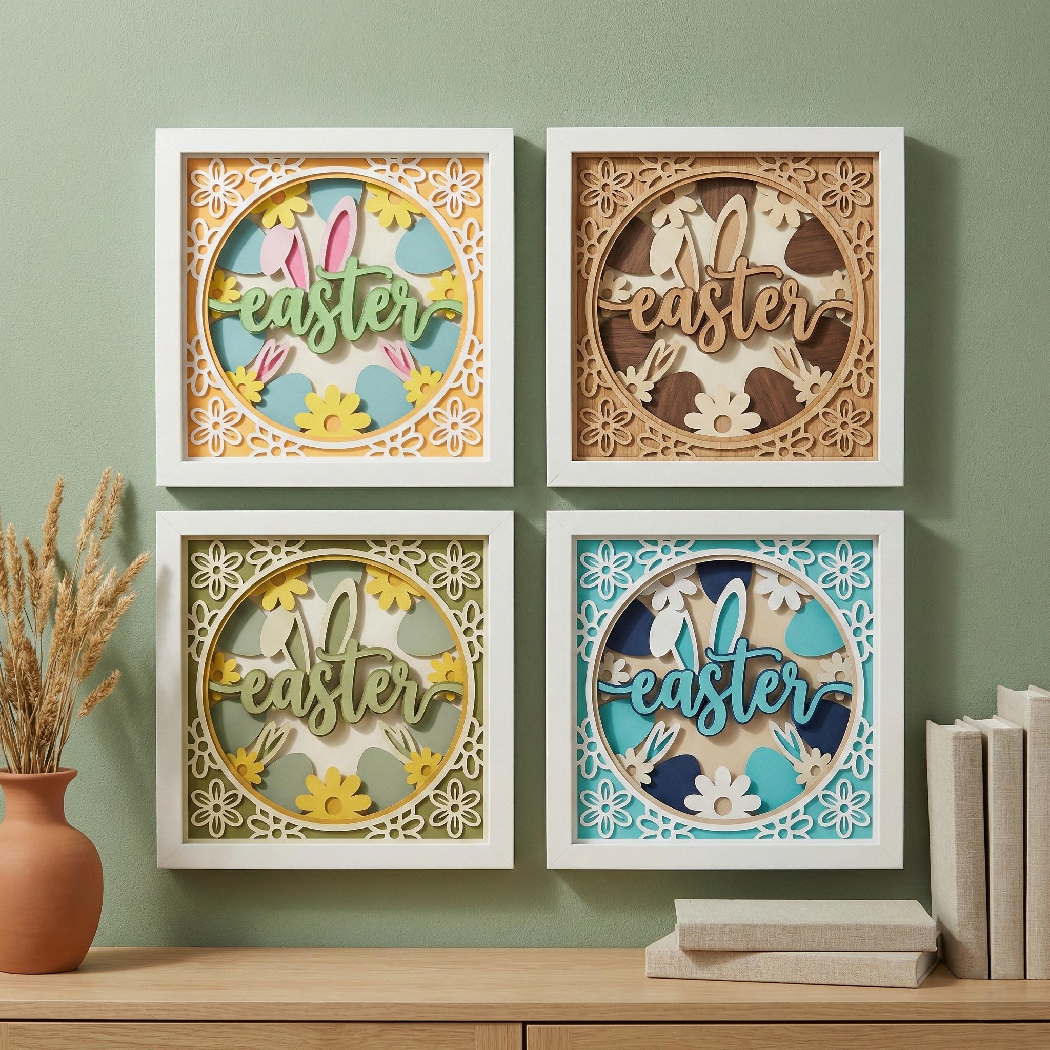 3D Easter Shadow Box SVG | Layered Bunny Papercut | Spring Floral ...