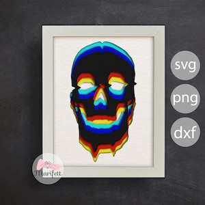 Cráneo con fallas en 3D SVG, plantillas de caja de sombras, arte de papel en capas, SVG de cartulina, para Cricut y Silhouette, fácil de usar