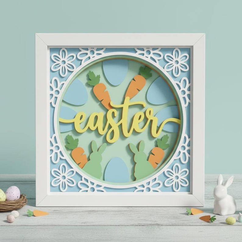 Easter Shadow Box SVG, 3D Layered Bunny and Carrot Paper Cut, Spring ...