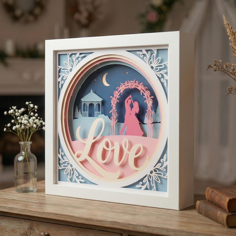 3D Wedding Shadow Box SVG | Love Couple Gazebo Papercut | Romantic ...