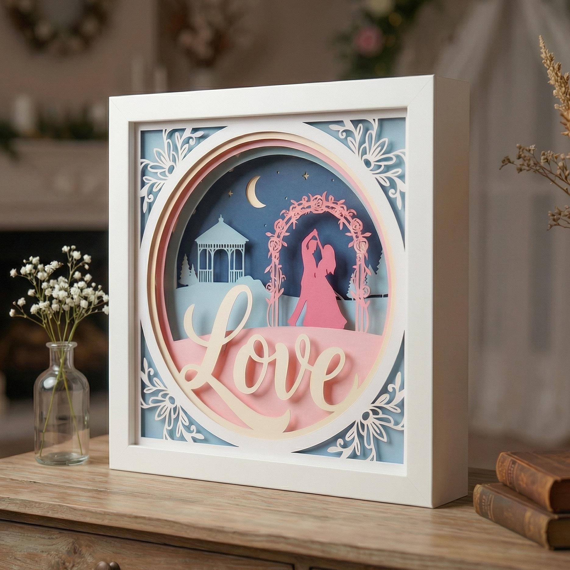 3D Wedding Shadow Box SVG | Love Couple Gazebo Papercut | Romantic ...