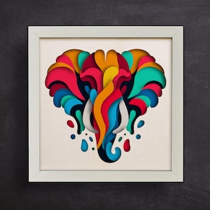 Elefante 3D, Modelos de Caixa de Sombra, Arquivos SVG Multicamadas, SVG para Papel Cartão / Arte Colorida 3D / Para Cricut / Para Silhueta