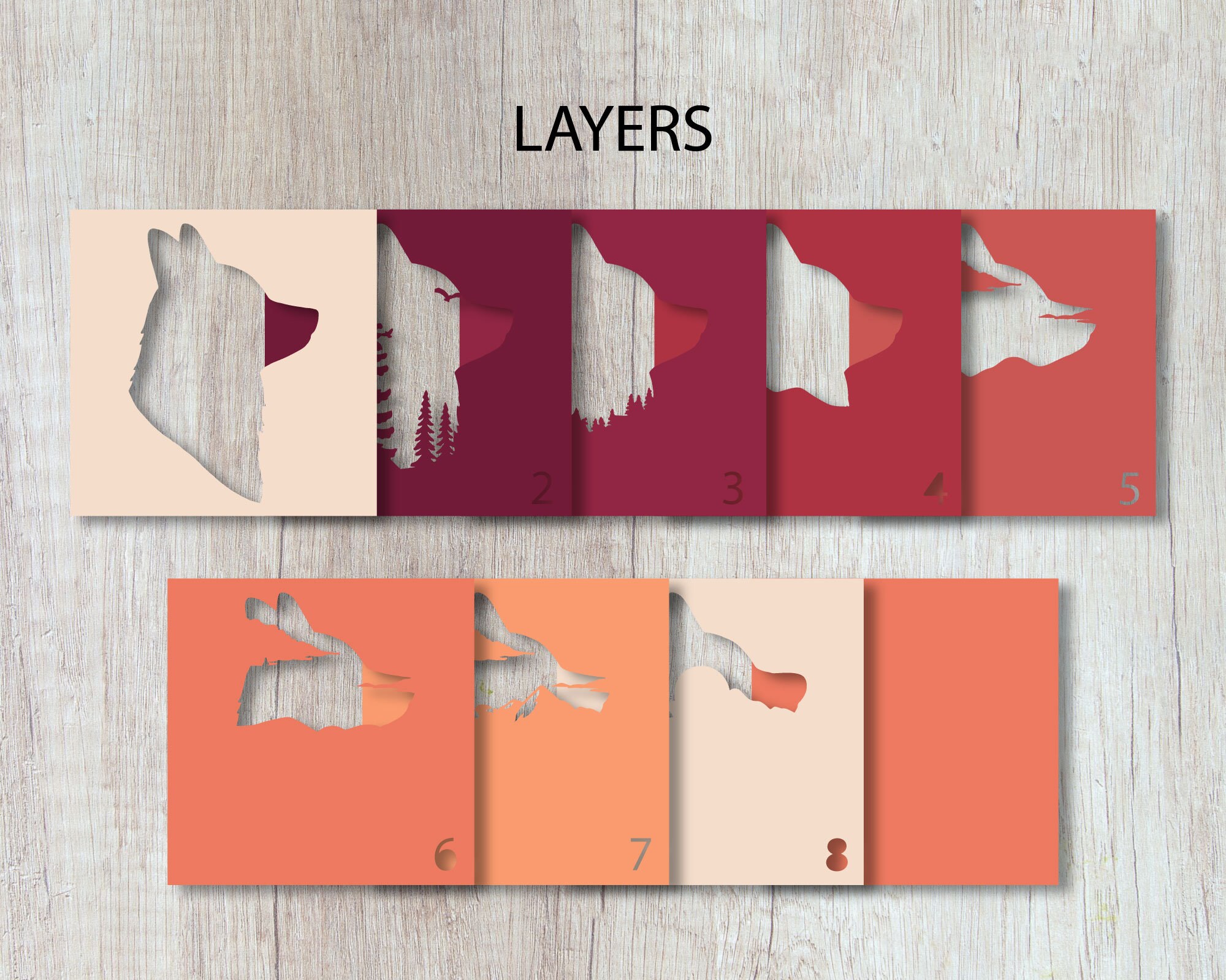 3D Wolf Shadow Box, 3D Landscape Papercut, 3D Silhouette Layers, SVG ...