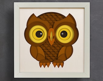 3D-uggla Svg, Shadow Box Svg, 3D-fågel Svg, Filer för Cricut, för Silhouette, CNC-filer Svg