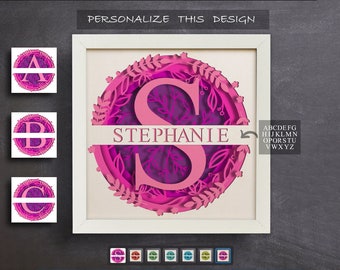 3D Split Monogram Shadow Box, Custom Family Name SVG (Digital Download)
