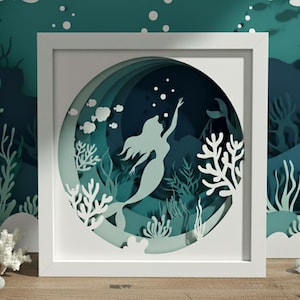 3d Underwater and Mermaid SVG, Shadow Box Templates, Layered Sea, 3d Aquarium, Files for cricut, for Silhouette, Laser Cut Files