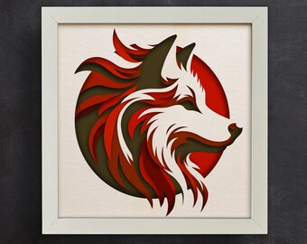 未開封品「No×Limit！／影〜shape　of　shadow〜」 Northern Light Howling Wolf Layered Paper Art Shadow Box