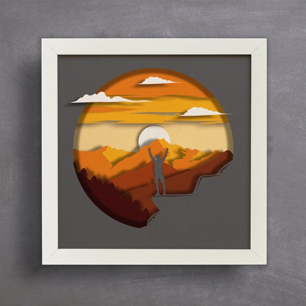 3d Sunset, Shadow Box Svg, Files for cricut, for Silhouette, Cnc files, Svg, Dwg, Dxf, Ai, Eps, Pdf, Png Formats