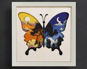 3d Butterfly Silhouette, Shadow Box Templates, 3d Layered Art, Paper Cut, Files for cricut, for Silhouette, Laser Cut Files