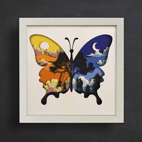 3d Butterfly Silhouette, Shadow Box Templates, 3d Layered Art, Paper Cut, Files for cricut, for Silhouette, Laser Cut Files