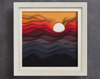 3d Sunset View Shadow Box, 3d Layered Art, Paper Cut,Files for cricut, for Silhouette, CNC cutting, Svg, Dxf, Eps, Png Formats