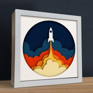 SVG 3D Rocket - Shadow Box e SVG spaziale per progetti artigianali, fai da te, decorazioni per la casa, design tagliati al laser