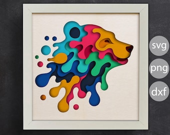 3d Bear Svg, Shadow Box SVG - 3d Colorful Bear Svg, Multilayered Papercraft Design for Cricut and Silhouette - Easy to use
