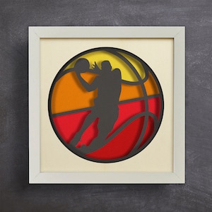 Basket-ball 3D SVG, Shadow Box, fichiers pour cricut, pour Silhouette, découpe CNC, formats Svg, Dxf, Eps, Png