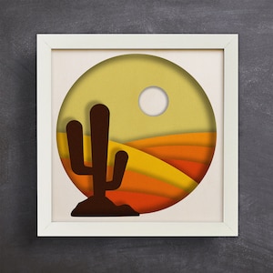 3D Desert Shadow Box, paysage 3D, Papercut 3D, calques silhouette 3D, fichiers SVG à téléchargement numérique, Shadow Box SVG, pour Cricut, Lightbox