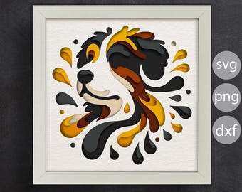 3d Bernese Mountain Dog Svg / Colorful Dog 3D / Shadow Box SVG / Multilayered Dog / Papercraft for Cricut and Silhouette / Easy to use