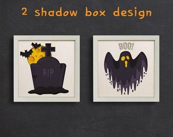 Fantasma e tomba di Halloween in 3D, Shadow Box Svg, Halloween in 3D Svg, per Cricut, per silhouette, taglio della carta