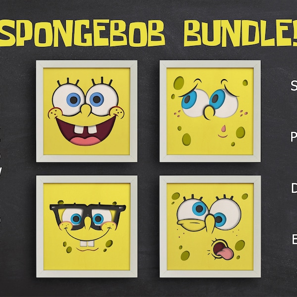 3d SpongeBob Face Bundle, Shadow Box Svg, Cartoon Character, Paper Cut Template, Files for cricut, for Silhouette, Svg, Dxf, Eps, Png 3d SpongeBob Face Bundle, Shadow Box Svg, Cartoon Character, Paper Cut Template, Files for cricut, for Silhouette, Svg, Dxf, Eps, Png