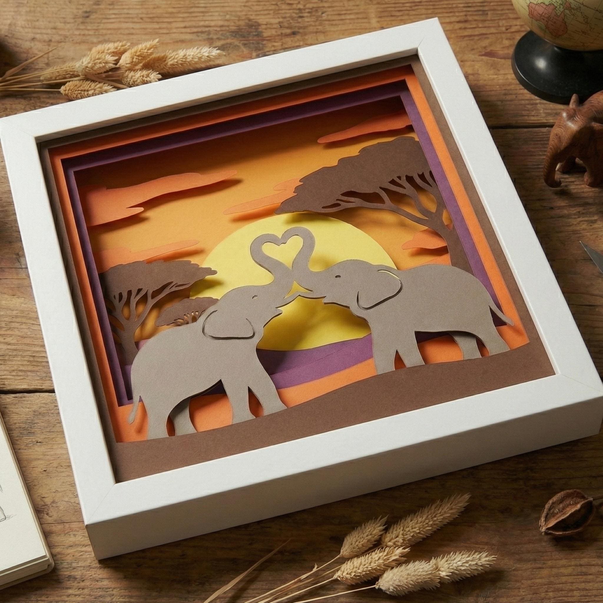 Elephant Shadow Box SVG, 3D Layered Safari Papercut, Heart Animals ...