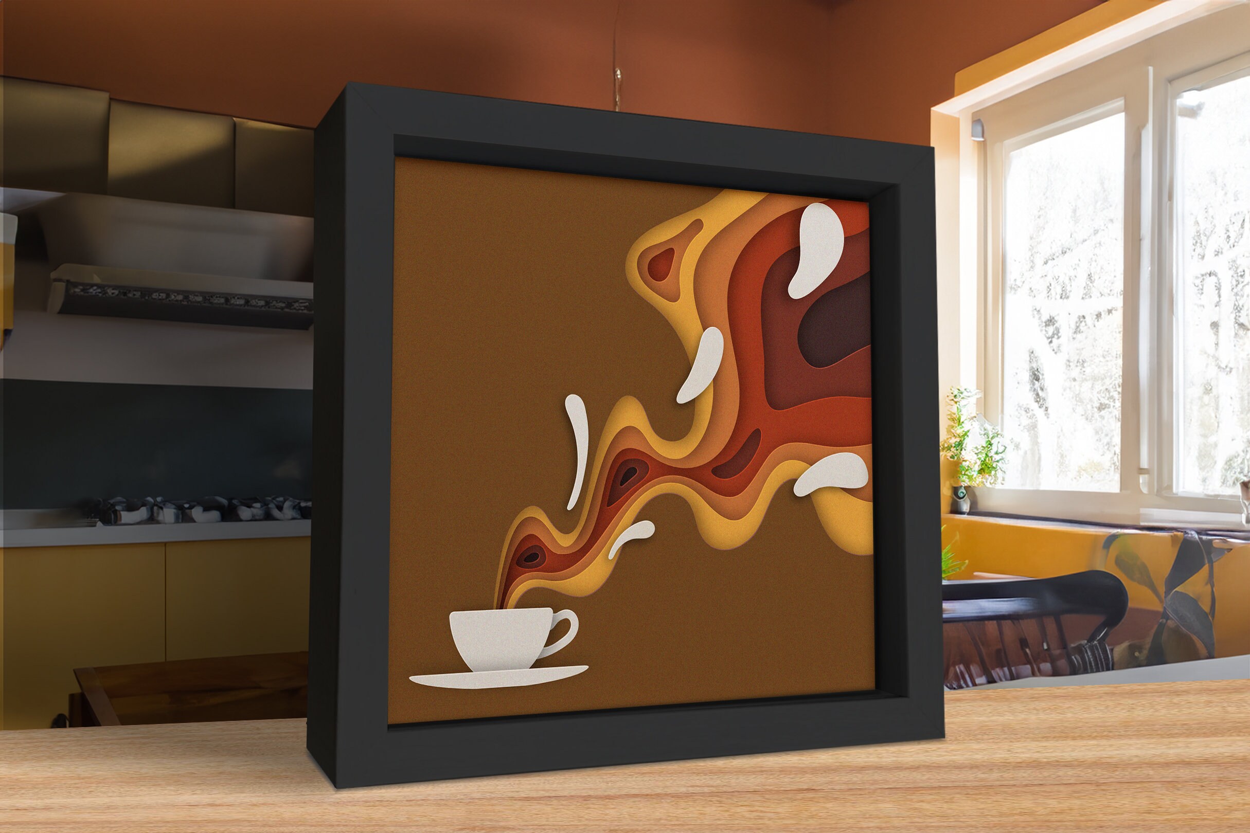 Shadow Boxing Kitchen 3D Coffee Svg, Shadow Box, Kitchen Wall Decor, Paper Cut Template, for ...