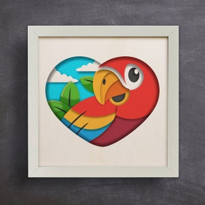 3d Parrot Svg, Shadow Box Svg, Archivos para cricut, para Silhouette, Archivos Cnc Svg