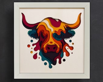 3d Highland Cow, Shadow Box Templates - 3d Farm Life Svg, Layered Paper, Files for Cricut and Silhouette - Easy to use