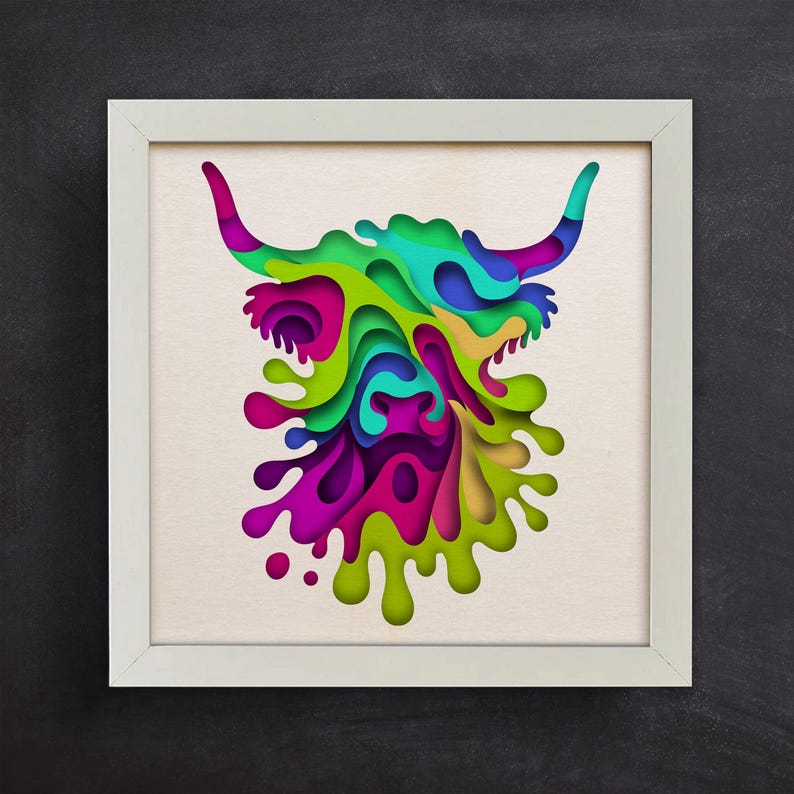 Layered Highland Cow SVG, Shadow Box Template, Home Decor Shadowbox