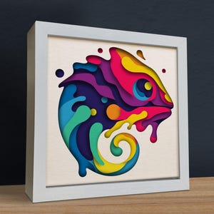 Kameleont Shadow Box SVG – Layered Papercut Väggkonst (Digital Nedladdning)
