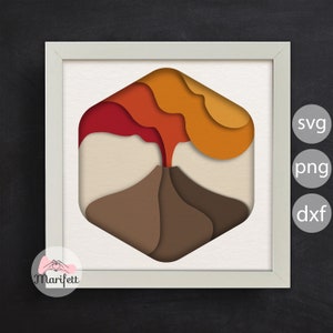 Éruption volcanique 3D Svg, modèles Shadow Box, papier cartonné Svg, Svg papier découpé, pour Cricut et Silhouette, facile à utiliser