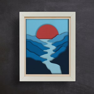 3d Mountain and Sunset Shadow Box, 3d Layered Art, Paper Cut, Files for cricut, for Silhouette, CNC cutting, Svg, Dxf, Eps, Png Formats