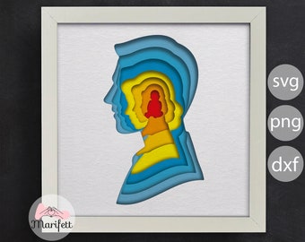 Portrait de famille en couches Shadow Box SVG, gabarit en papier découpé