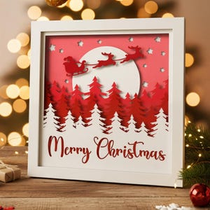 3d Christmas Landscape, Shadow Box Svg, Christmas Layers, Paper Cut Template, For Cricut, Silhouette