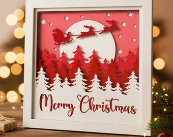 3d Christmas Landscape, Shadow Box Svg, Christmas Layers, Paper Cut Template, For Cricut, Silhouette