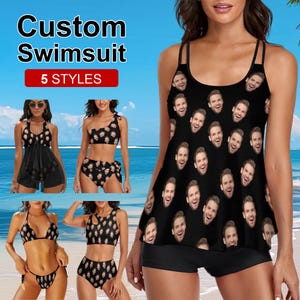 Septangle Vintage One Piece Swimsuit - Tummy Control Shaping Swimdress, Black & Red, Slimming Bathing Suit