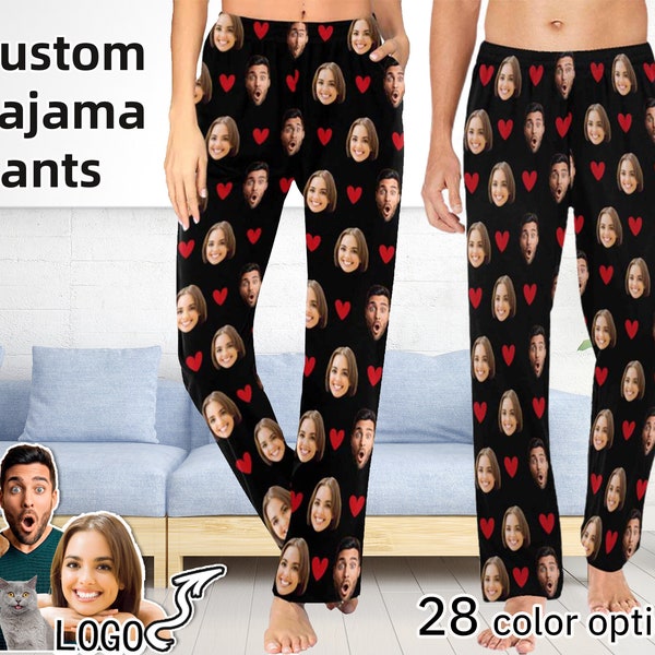 Pantalones de pijama personalizados con cara. Pantalones de pijama largos personalizados para mujer y hombre. Regalo para aniversario, cumpleaños, despedida de soltera y Navidad.