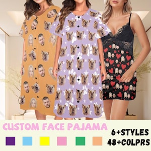Custom Face Pajama Dress Personalized Photo Pajamas Dress Sleep Dress For Woman Face on Pajamas Lace Backless Nightgown Gifts for Wife Mom