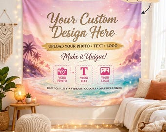 Custom Tapestry Wall Hanging Personalized Photo & Text Wall Art Custom Logo Backdrop for Party, Wedding, Bedroom Decor