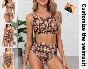 Personalized Sexy Bikinir Multi Faces Custom Face Swimsuit Bachelorette Party Bathing Suit with Face Perfect Gift for Her/Wife/Girlfriend