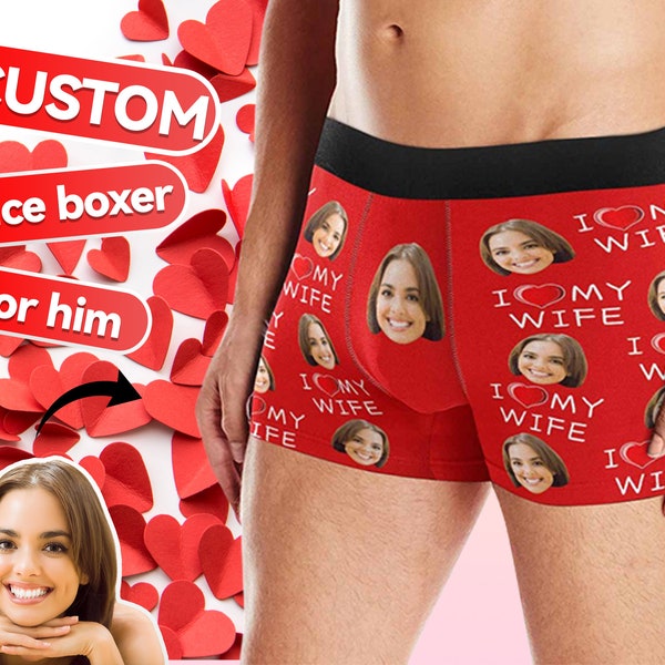 Custom Underwear I Love My Wife Underwear Face Boyfriend Underwear Personalized Briefs Boxer Photo Funny Valentines Day Gift for Women/Men