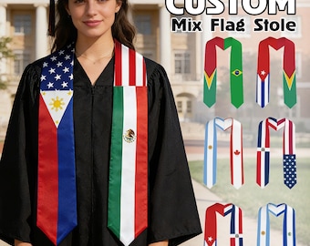 Custom Mixed Flag Graduation Stole Personalized Sash Class of 2026 Flag Stole Gifts