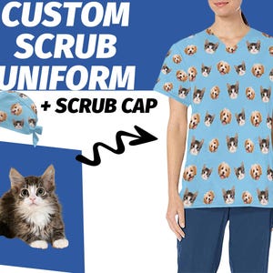Personaliseren scrub top voor volwassenen aangepaste chirurgische scrub met gezicht chirurgische scrub hoed voor lang haar scrub cadeau verpleegkundige vrouwelijke verpleegkundige vrienden