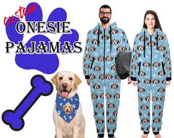 Custom Onesie Pajamas Christmas Adult Customize Zipper One-Piece Pajamas Personalized Face PJS with Photo Couples Onsies PJS Party Best Gift