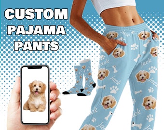 Custom Pajama Pants/Set Face Customized Pants Personlized Women/Men Dog Face+Name PJS Pants Gift for Anniversary/Birthday/Christmas Couple