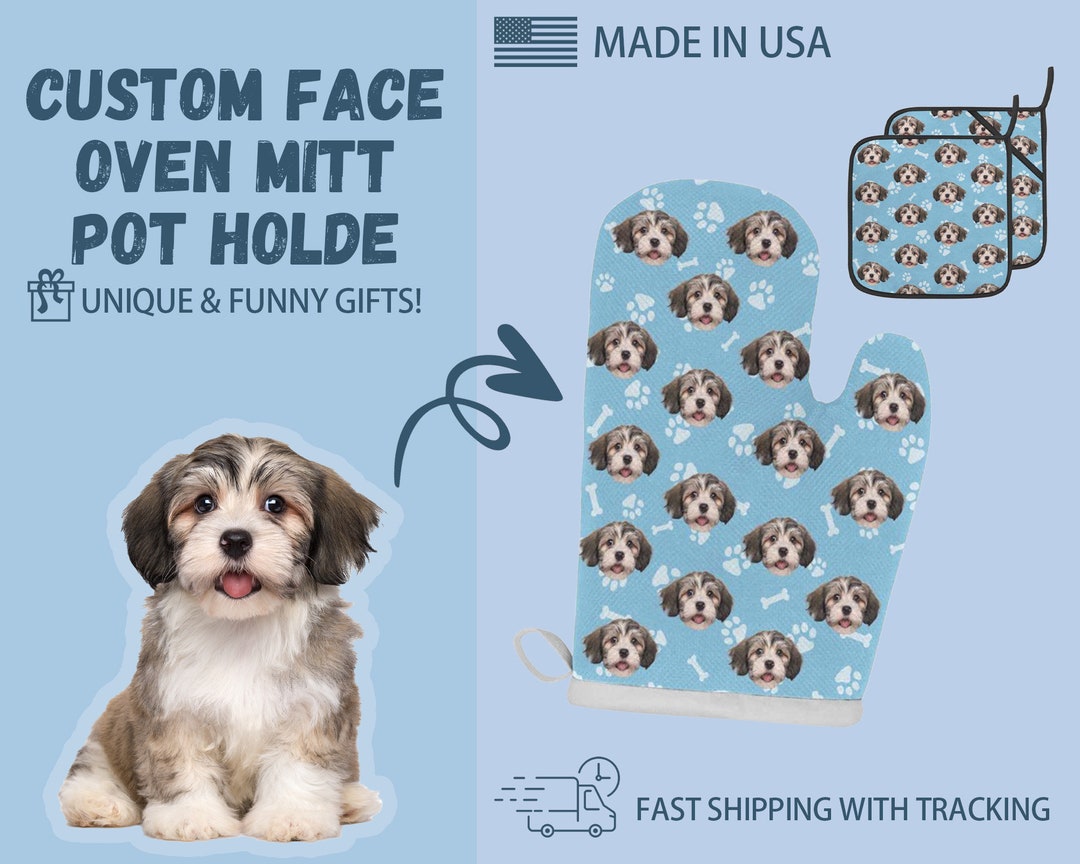 Custom Heat Resistant Oven Mitt/pot Holder With Dog Face Personalized