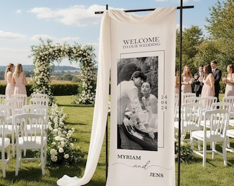 Custom Wedding Photo Fabric Banner Personalized Linen Welcome Sign Wedding Decor