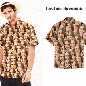 Custom Face Shirt,Men&#39;s Hawaiian Shirt,Gift for Boyfriend,Personalized Face T-Shirt/Customize Button Downs Shirt for Him,Custom Button Shirt